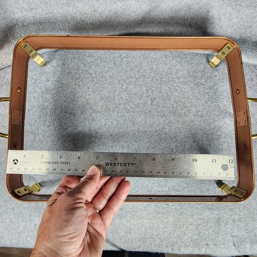 Vintage De La Cuisine Copper Brass Casserole Dish Stand Rectangula Buffet Server